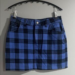 Motel Tartan Mini Skirt in Blue and Black Small
